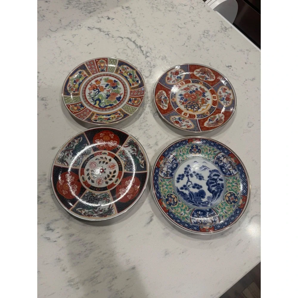Vintage Japanese handpainted Imari Porcelain Wall Plaque Set of 4 Made in Japan